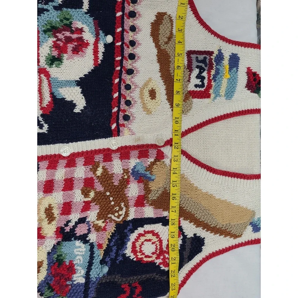 Vintage 1990s Knitted Sweater Vest Kitchen Theme Cottagecore Sz 2X Grandmacore - Picture 5 of 10